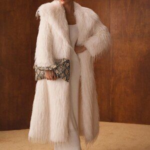 White Preppy Women's Waterfall Long Sleeve Faux Fur Coat